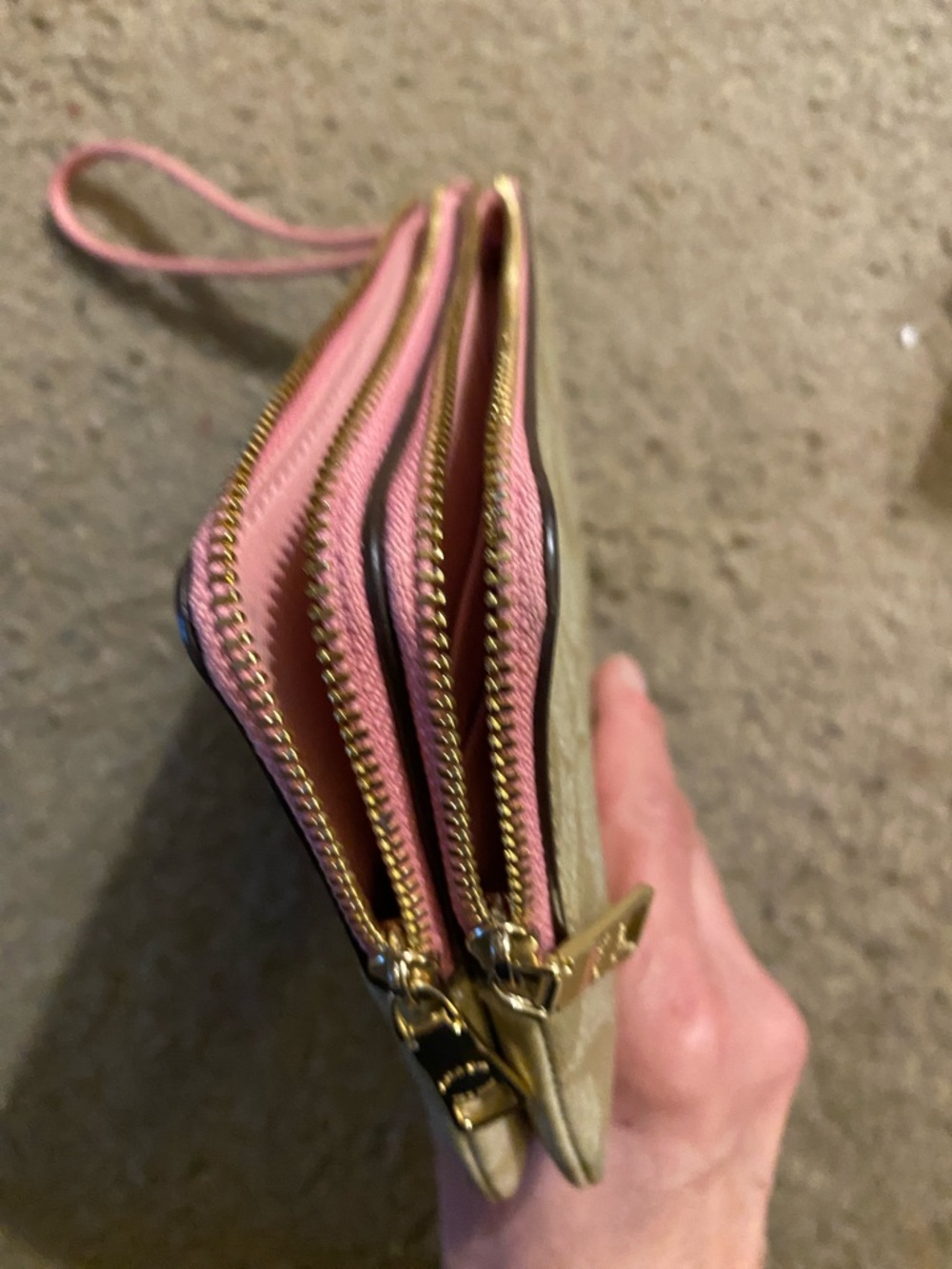 Coach Beige Signature Canvas Wristlet with Pink Trim - Picture 4 of 8